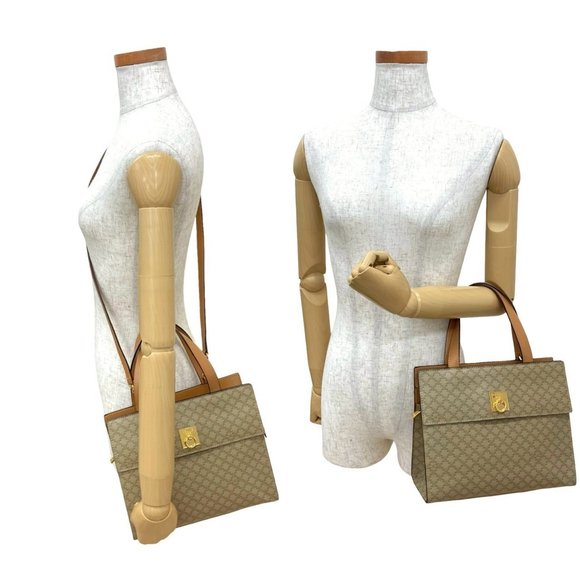 CELINE Macadam Blason Triomphe Pattern Logo Ring Hardware Leather 2-Way Handb... - Picture 2 of 10